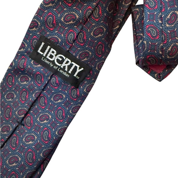Liberty of London Silk Tie Blue Red Paisley Geometric Print - Picture 2 of 2